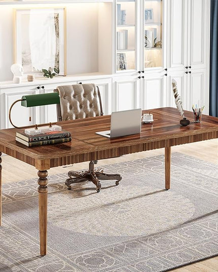 Executive Desk, 62-Inch Large Computer Office Desk with Solid Wood Legs, Modern Simple Laptop Desk Study Writing Table Business Furniture for Home Office - LeafyLoom
