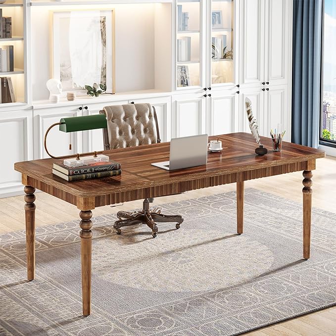Executive Desk, 62-Inch Large Computer Office Desk with Solid Wood Legs, Modern Simple Laptop Desk Study Writing Table Business Furniture for Home Office - LeafyLoom