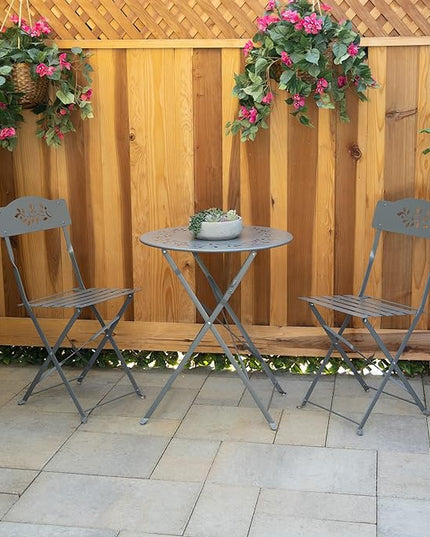 Alpine Corporation Folding Table and Chairs Patio Seating, Gray - LeafyLoom