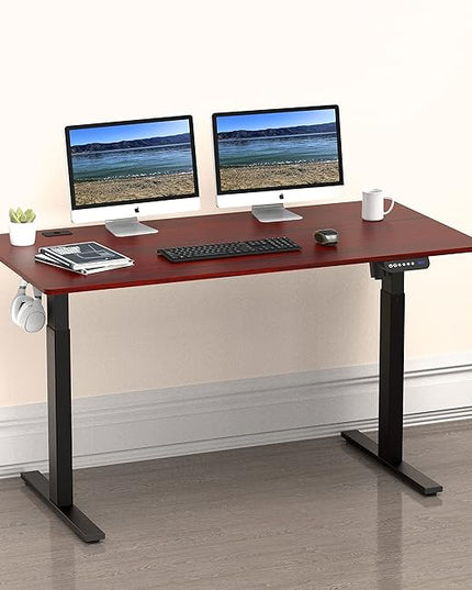 SHW 55-Inch Large Electric Height Adjustable Standing Desk, 55 x 28 Inches, Cherry - LeafyLoom