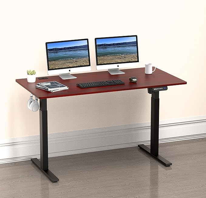 SHW 55-Inch Large Electric Height Adjustable Standing Desk, 55 x 28 Inches, Cherry - LeafyLoom