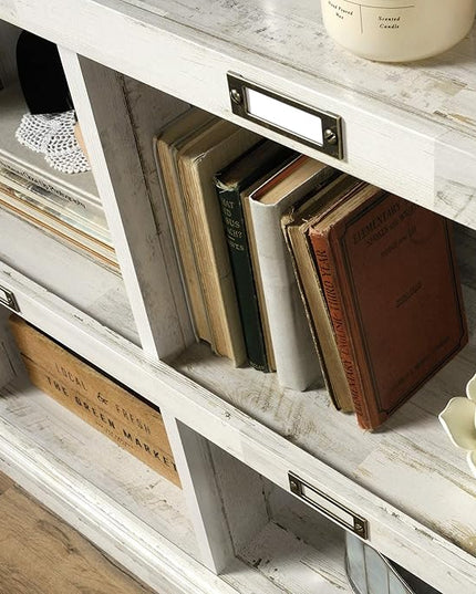 Sauder Barrister Lane Tall Bookcase/Book Shelf, L: 35.55" x W: 13.5" x H: 75.04", White Plank - LeafyLoom