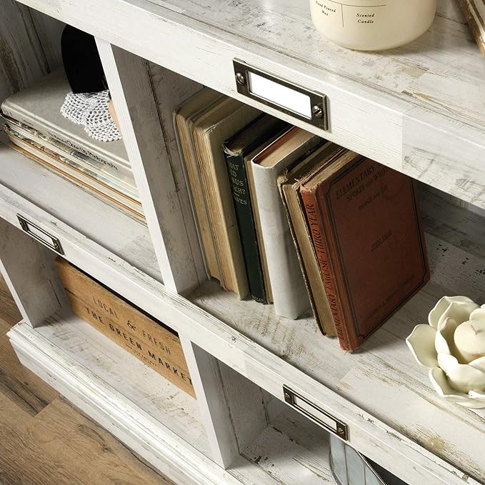 Sauder Barrister Lane Tall Bookcase/Book Shelf, L: 35.55" x W: 13.5" x H: 75.04", White Plank - LeafyLoom