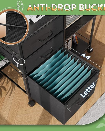 DEVAISE 3 Drawer Mobile File Cabinet, Rolling Printer Stand with Open Storage Shelf, Fabric Lateral Filing Cabinet fits A4 or Letter Size for Home Office, Black - LeafyLoom
