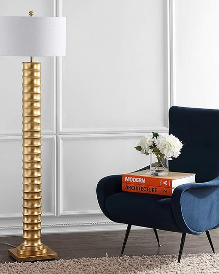 JONATHAN Y JYL4032A Serena 63" Metal LED Floor Lamp, Contemporary, Modern, Art Deco Style, Office, Elegant, Living Room, Family Room, Dining Room, Bedroom, Hallway, Foyer, Gold Leaf - LeafyLoom