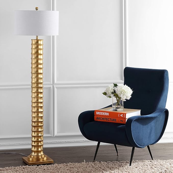 JONATHAN Y JYL4032A Serena 63" Metal LED Floor Lamp, Contemporary, Modern, Art Deco Style, Office, Elegant, Living Room, Family Room, Dining Room, Bedroom, Hallway, Foyer, Gold Leaf - LeafyLoom