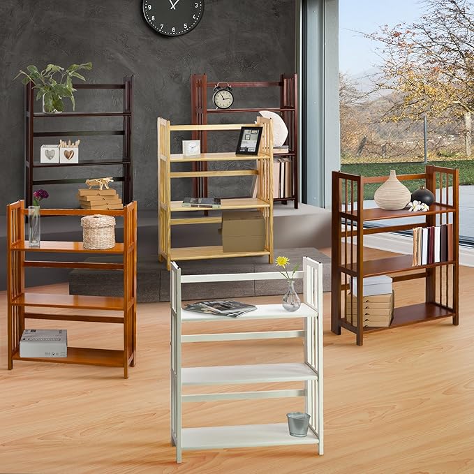 Casual Home 3-Shelf Folding Stackable Bookcase (27.5" Wide)-Walnut - LeafyLoom