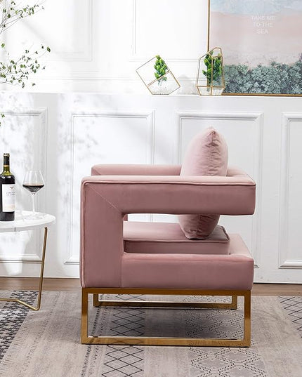 Roundhill Furniture Lenola Upholstered Accent Arm Chair, Pink 27.5D x 29.75W x 34.5H in - LeafyLoom