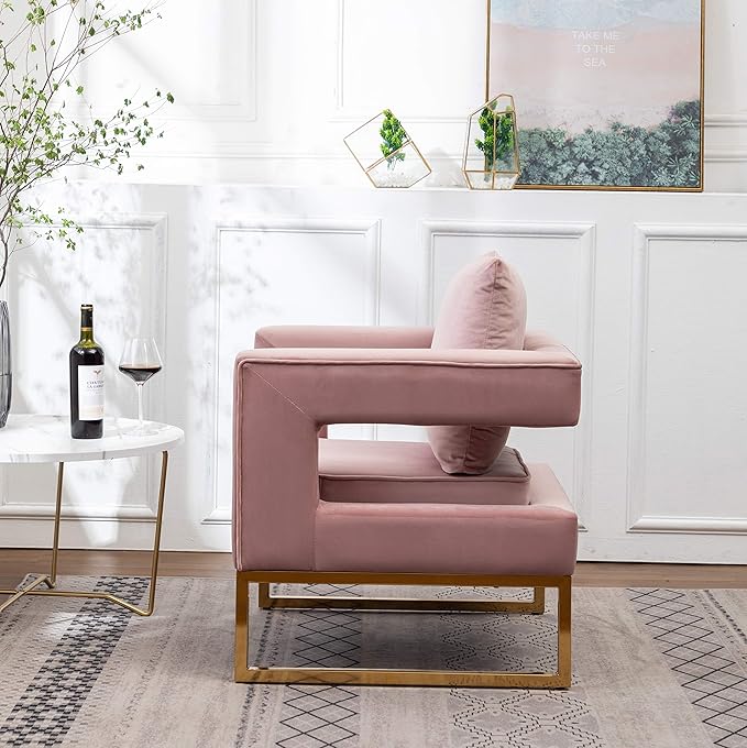 Roundhill Furniture Lenola Upholstered Accent Arm Chair, Pink 27.5D x 29.75W x 34.5H in - LeafyLoom