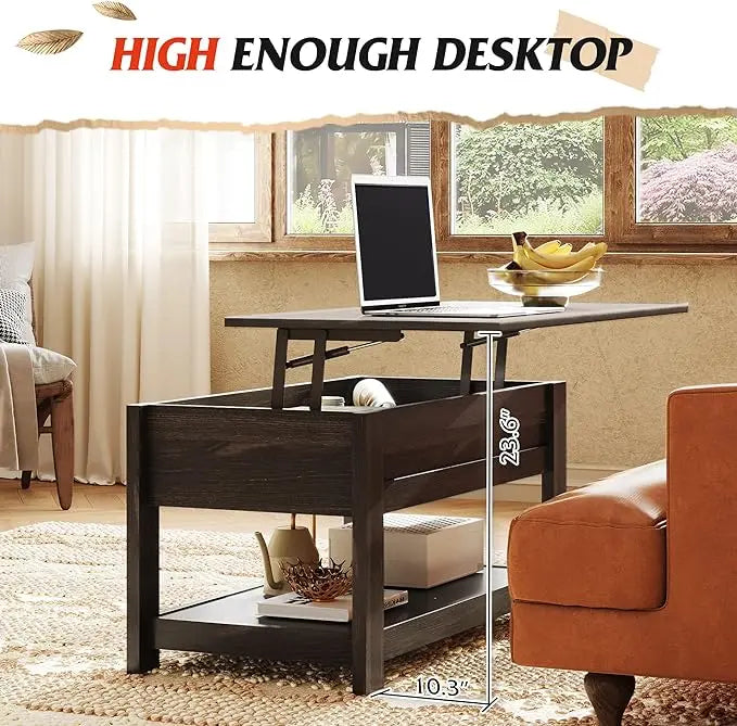 WLIVE Coffee Table, 39" Lift Top Coffee Table with Hidden Compartment and Storage Shelf for Living Room, Espresso - LeafyLoom