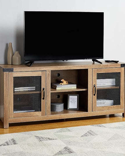 ROCKPOINT 58inch TV Stand Entertaiment Media Console Center Industrial Style Door, Dark Oak - LeafyLoom