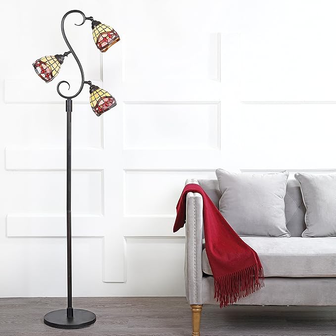 JONATHAN Y JYL8013A Walker Tiffany-Style 70.5" Multi-Light LED Floor Lamp, Tiffany, Traditional, Elegant, Office, Living Room, Family Room, Dining Room, Bedroom, Hallway, Foyer, Bronze - LeafyLoom