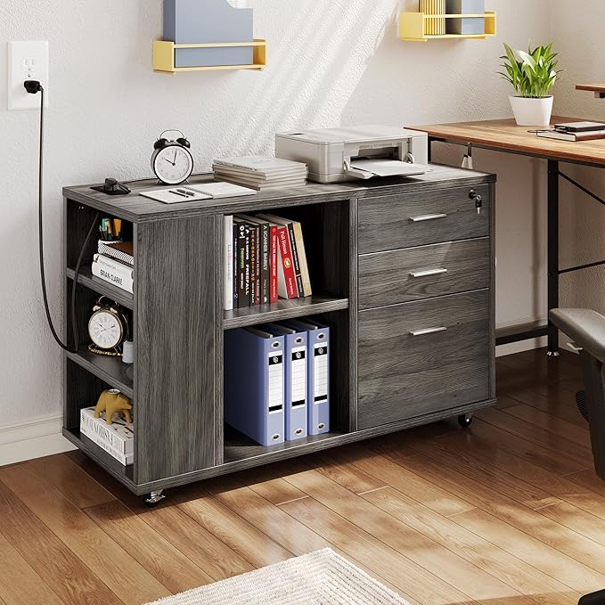 YITAHOME 3 Drawer File Cabinet with Charging Station, Home Office Furniture, Grey - LeafyLoom