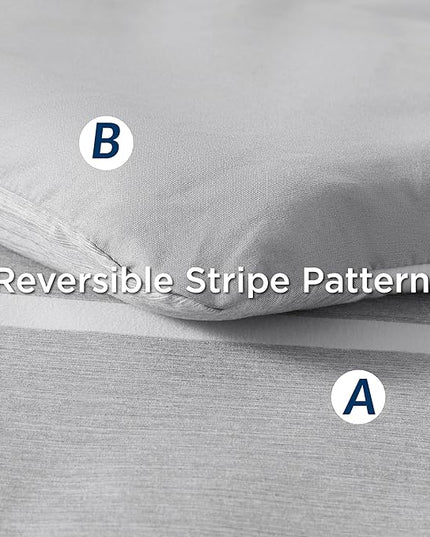 Bedsure Twin Comforter Set 5 Pieces, Gray White Striped Twin Bedding Sets All Season Bed Set, Twin Bed in a Bag with Comforter, Sheets, Pillowcase & Sham - LeafyLoom