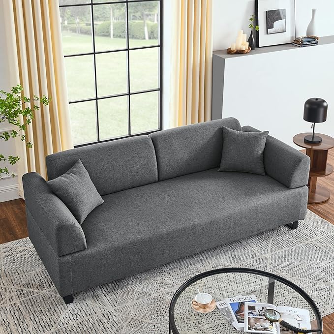 Morden Linen Upholstered 3 Seat Sofa Couch with Two End Tables and 2 Pillows, Free Transformation Removable Back and Armrests for Living Room, 86.25", Grey-395 - LeafyLoom