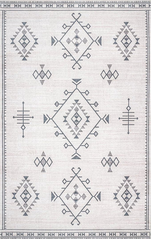 nuLOOM Evalyn Southwestern Machine Washable Ultra Thin Area Rug, 8x10, Cream - LeafyLoom