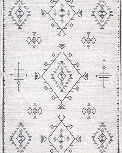 nuLOOM Evalyn Southwestern Machine Washable Ultra Thin Area Rug, 6x9, Cream - LeafyLoom