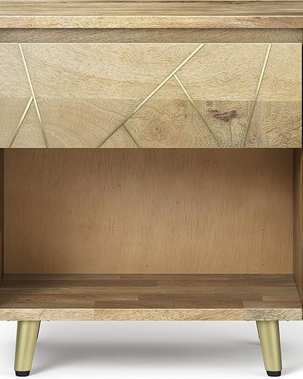 SIMPLIHOME Jager SOLID MANGO WOOD 22 Inch Wide Mid Century and Contemporary Style Bedside Nightstand Table in Natural, for The Living Room and Bedroom - LeafyLoom