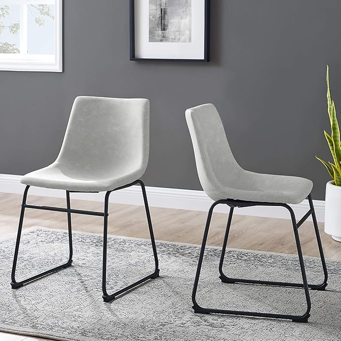 Walker Edison Douglas Urban Industrial Faux Leather Armless Dining Chairs, Set of 2, Grey - LeafyLoom