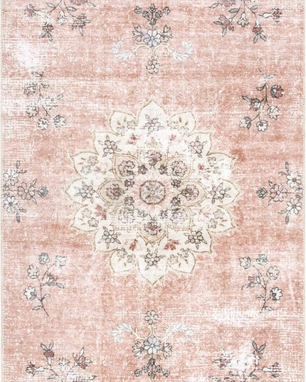 NuLOOM Ren Vintage Floral Machine Washable Ultra Thin Runner Rug, 2' 6" x 6', Peach - LeafyLoom