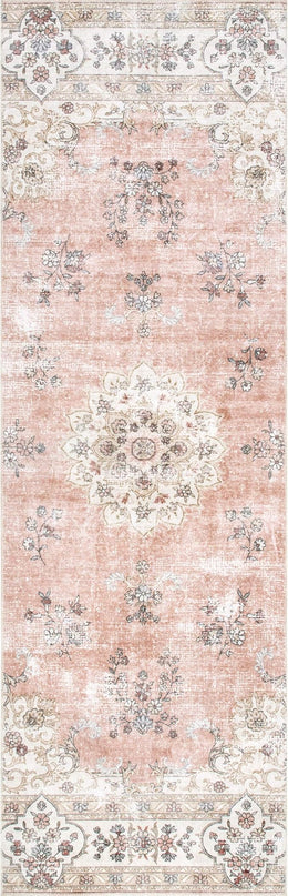NuLOOM Ren Vintage Floral Machine Washable Ultra Thin Runner Rug, 2' 6" x 6', Peach - LeafyLoom