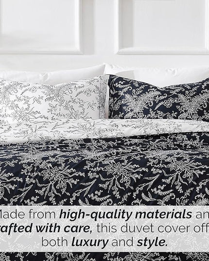 Southshore Fine Living, Inc. Oversized King Comforter Set, Down Alternative Floral Comforter with Matching Shams, Reversible Print is 2 Colors in 1, Fits King/Cal King, Winter Brush Black/White - LeafyLoom
