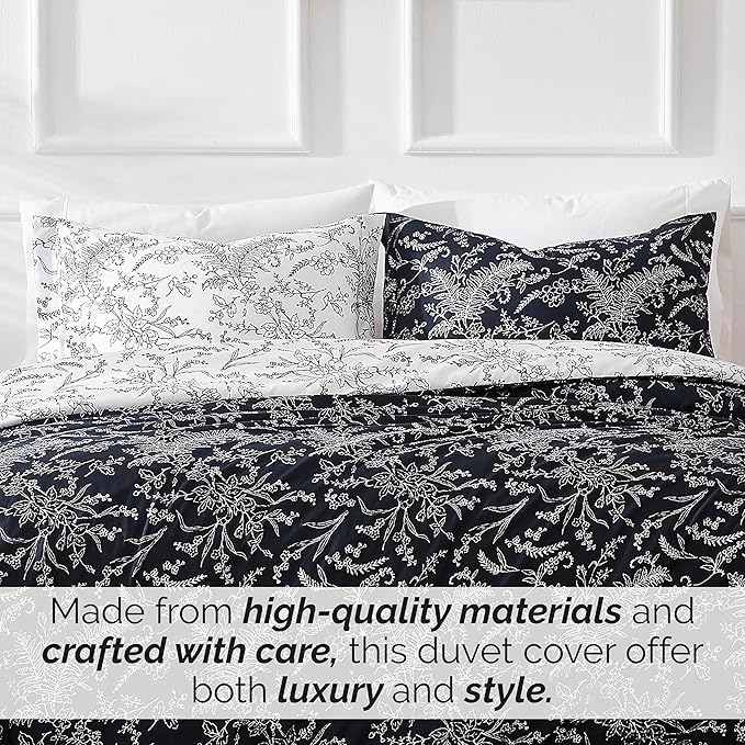 Southshore Fine Living, Inc. Oversized King Comforter Set, Down Alternative Floral Comforter with Matching Shams, Reversible Print is 2 Colors in 1, Fits King/Cal King, Winter Brush Black/White - LeafyLoom