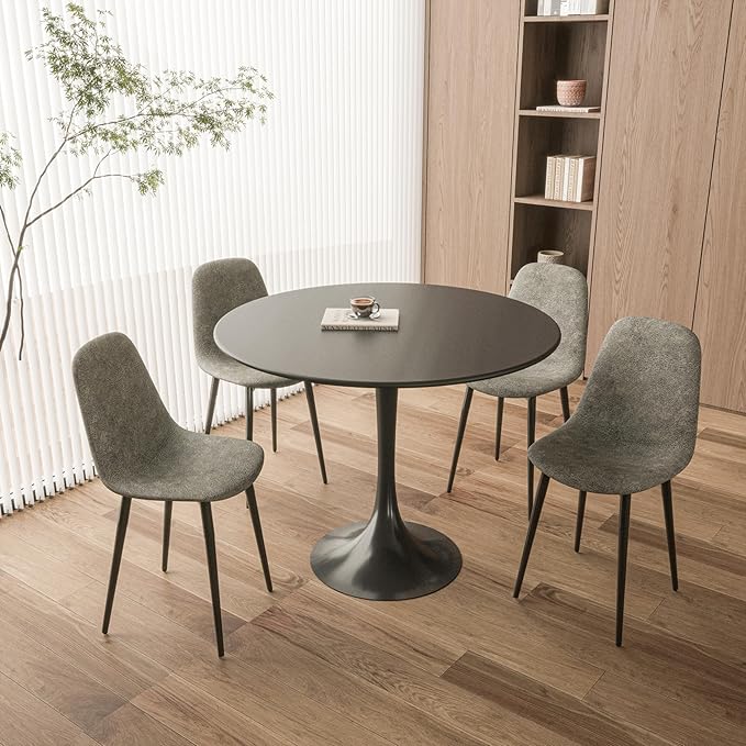 NicBex 31.5Inch Round Dining Table,Mid-Century Modern Kitchen Table with MDF Black Tabletop and Pedestal Base for 2 to 4,Leisure Coffee Table for Kitchen,Small Space,Apartment and Living Room,Black - LeafyLoom