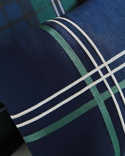 Mi Zone Cozy Comforter Set Cabin Lifestyle Plaid Design All Season Bedding Matching Shams, Decorative Pillow, Full/Queen, Brody Blue 4 Piece - LeafyLoom