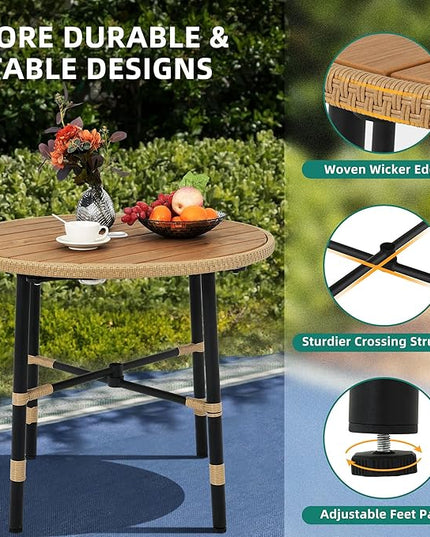 YITAHOME 5 Pieces Outdoor Patio Dining Table Chair Set,Wicker Patio Dining Set,Outdoor Rattan Dining Table Set for Patio, Backyard, Balcony, Garden (with Umbrella Hole) - LeafyLoom