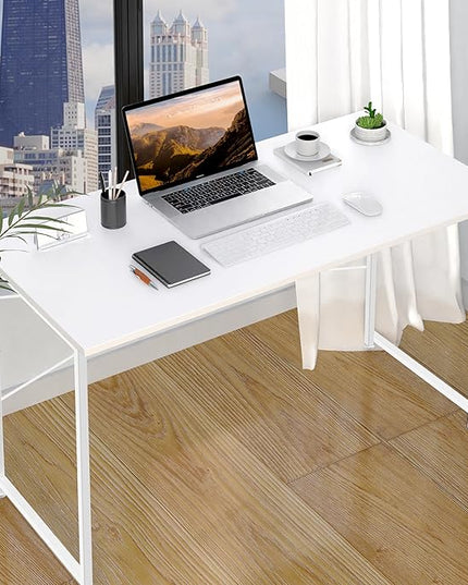 YSSOA Computer Desk Home Office Work Study Writing Modern Simple Table with Headphone Hooks, 47 Inch, Basic White - LeafyLoom