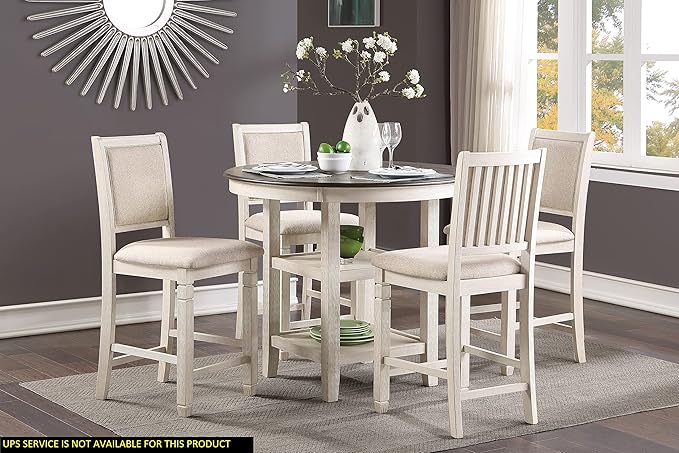 NicBex Dining Table for 4 Kitchen Table and Chairs 5Pc Counter Height Dining Set Table with Built-in Shelves and 4X Counter Height Chairs for Dining Room and Restaurant, Antique White - LeafyLoom