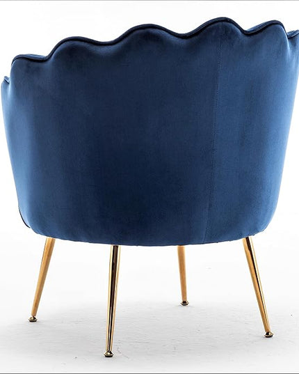 Velvet Barrel Accent Chair with Scalloped Silhouette and Gold Metal Legs, Decorative Piece Suitable for Traditional, Modern, and Contemporary Spaces, Navy Blue - LeafyLoom