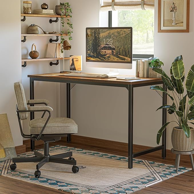 CubiCubi Computer Desk, 40 inch Home Office Writing Study Desk, Small Desk, Modern Simple Style, Basic Desk, Brown - LeafyLoom