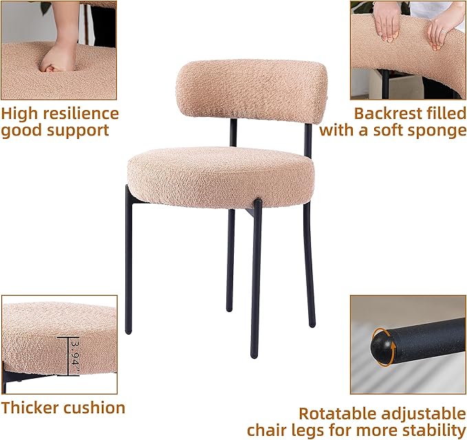 DYHOME Kitchen Chairs Mid-Century Modern Dining Chairs Set of 6, Kitchen Dining Room Chairs, Boucle Upholstered Wishbone Dining Chair, Camel Color - LeafyLoom