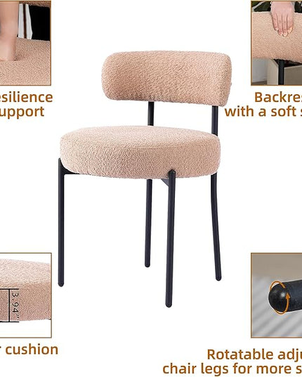 DYHOME Kitchen Chairs Mid-Century Modern Dining Chairs Set of 2, Kitchen Dining Room Chairs, Boucle Upholstered Wishbone Dining Chair, Camel Color - LeafyLoom