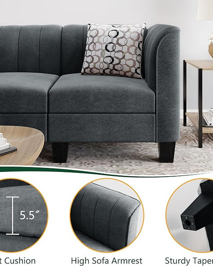 Shintenchi Upgraded Convertible Sectional Sofa Couch, 3 Seat L Shaped Sofa with High Armrest Linen Fabric Small Couch Mid Century for Living Room, Apartment and Office (Dark Grey) - LeafyLoom