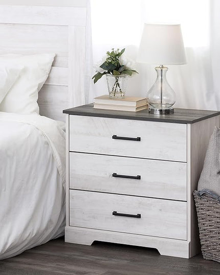 Prepac Rustic Ridge Farmhouse 3-Drawer Nightstand, Washed White, ADNR-1603-1 - LeafyLoom