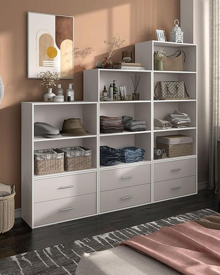 Apexa 3-Tier Cube Storage Organizer Shelves, Stackable Wood Bookcase Fits Cubby Bins for Organization, Dorm Teen Room Decor & Home Office, Greige - LeafyLoom