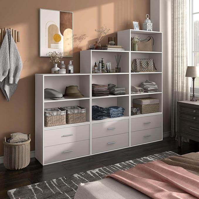 Apexa 3-Tier Cube Storage Organizer Shelves, Stackable Wood Bookcase Fits Cubby Bins for Organization, Dorm Teen Room Decor & Home Office, Greige - LeafyLoom