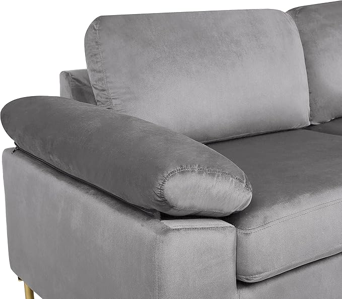 L Shaped Couch with Chaise, Velvet Upholstered Sectional, Metal Leg & Rolled Armrests, Futon Sofa for Living Room, Apartment and Office, Gray, 101.2, Gray1 - LeafyLoom