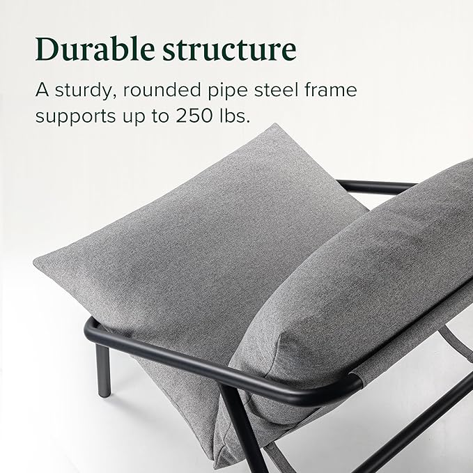 ZINUS Ada Sling Accent Chair, Metal Framed Armchair with Shredded Foam Cushioning, Light Grey - LeafyLoom
