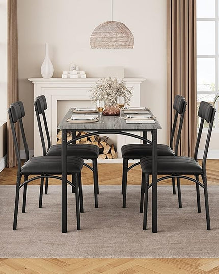 Dining Table Set for 4, Kitchen Table and Chairs, Rectangular Dining Room Table Set with 4 Upholstered Chairs, 5 Piece Kitchen Table Set for Small Space, Apartment, Retro Gray - LeafyLoom