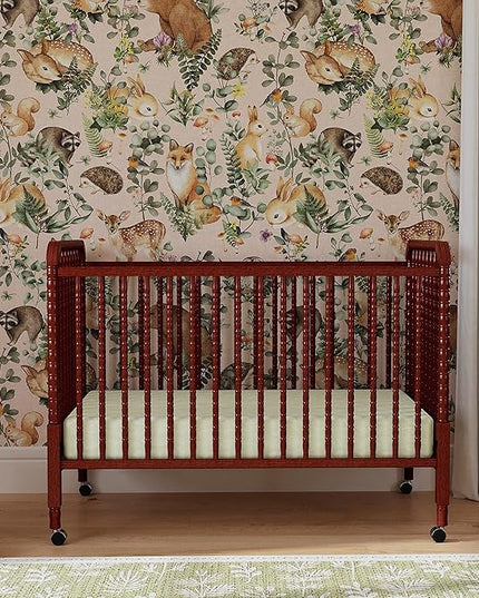 DaVinci Jenny Lind 3-in-1 Convertible Crib in Rich Cherry, Removable Wheels, Greenguard Gold Certified - LeafyLoom