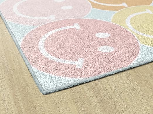 Flagship Carpets Schoolgirl Style Pastel Rainbow Smileys Educational Area Rug for Kids Room Seating Décor, Children's Classroom, Play Carpet for Teaching and Playroom, 5' x 7'6", Multi - LeafyLoom