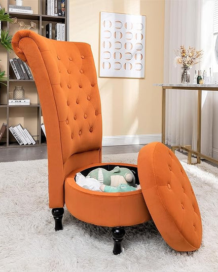 Red Orange Velvet Accent Chair for Vanity with Storage and Luxurious Upholstery, Retro Design and Versatile Usage for Livingroom, Bedroom, Lounge and Office - LeafyLoom