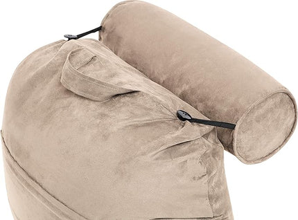 Husband Pillow XXL Aspen Edition, Adult Reading Sit Up Bed Rest Pillow for Bed with Arms & Neck Roll on Bungee Cord - Premium Memory Foam - Reversible 2 Sided Cover Micro Suede or Plush, Cowboy Taupe - LeafyLoom