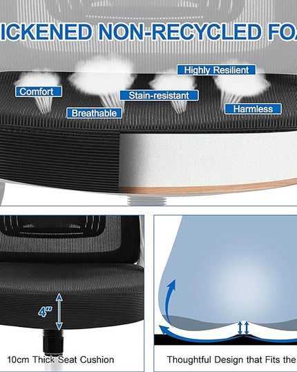 Yaheetech Ergonomic Mesh Office Chair, High Back Desk Chair with with flip-up Armrests, Adjustable Padded Headrest Computer Chair with Lumbar Support for Home Oiffce Game Room, White/Black - LeafyLoom