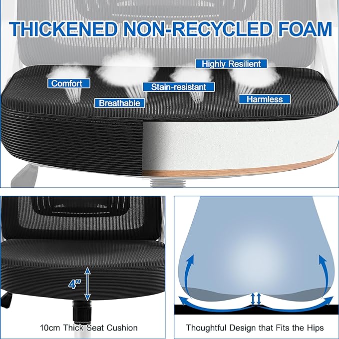 Yaheetech Ergonomic Mesh Office Chair, High Back Desk Chair with with flip-up Armrests, Adjustable Padded Headrest Computer Chair with Lumbar Support for Home Oiffce Game Room, White/Black - LeafyLoom