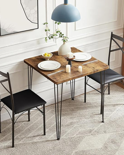 VECELO Kitchen Dining Room Table 2 Chairs for Small Space, Apartment,Metal Steel Frame, 3-Piece Set, Brown - LeafyLoom